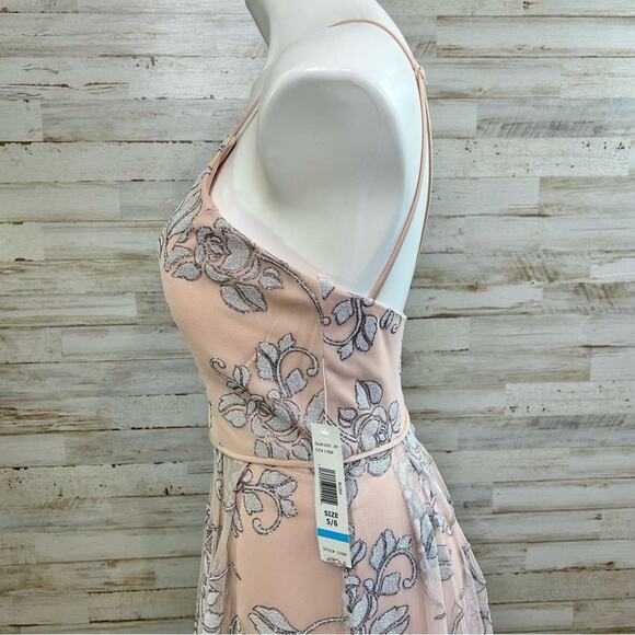 Jump Apparel Halter Tulle Glitter Maxi Dress Gown Juniors Size 5/6 Blush Floral - Picture 7 of 16